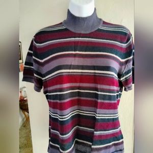Kasper Essentials short sleeved mock turtleneck striped top Sz medium